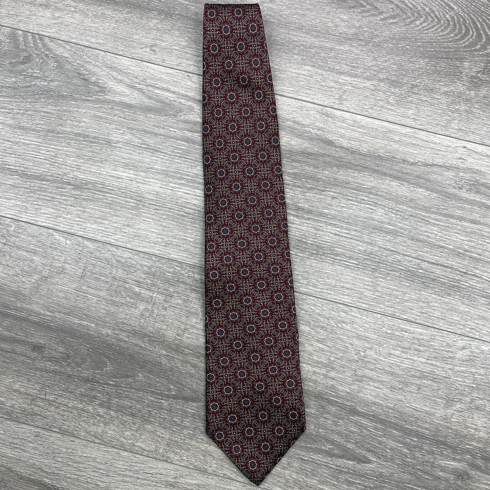 Christian Dior Monsieur Tie Mens Burgundy Medallion Geometric Floral Classic
